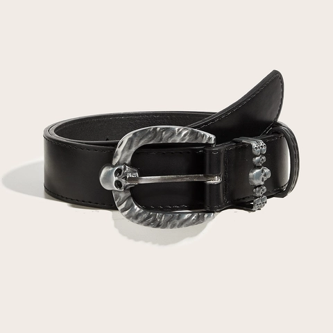 Cintura in Pelle PU Punk da Uomo Teschio Fibbia Argento Vintage Gotica Hip Hop Casual Cinturino per Jeans Rock Biker