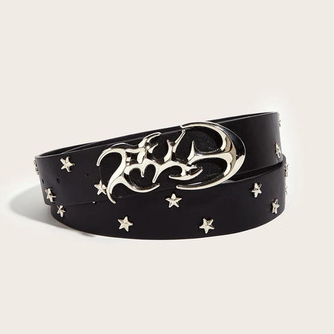Ceinture Vintage Y2K en Similicuir avec Étoiles et Boucle en Alliage pour Femmes Hommes Punk Streetwear Jeans