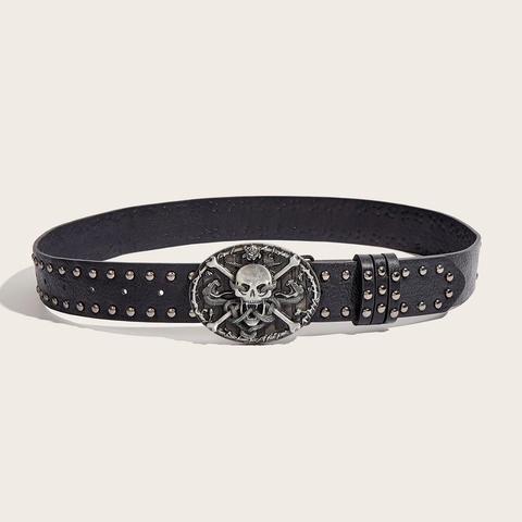 Style Punk Gothique Ceinture en Cuir PU pour Hommes Avec Rivets Métalliques Et Boucle en Alliage Crâne Ceinture Décontractée Cool Pour Jeunes