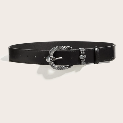 Cintura in Pelle PU Punk da Uomo Teschio Fibbia Argento Vintage Gotica Hip Hop Casual Cinturino per Jeans Rock Biker