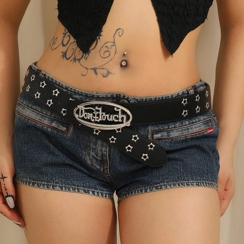 Y2K Punk Ceinture en Cuir PU Avec Clous en Étoile Et Strass Boucle Don't Touch Ceinture de Mode Pour Femmes Streetwear Accessoires Fête