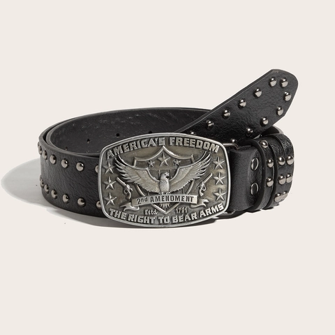 Ceinture en Cuir PU à Rivets Punk Vintage pour Hommes Femmes Boucle Aigle en Alliage Rétro Avec Pistolets America Freedom