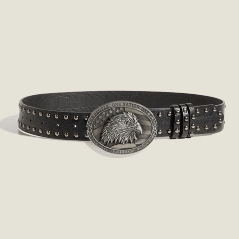 Punk Nietengürtel PU Leder Gürtel Mit Adler Schnalle Retro Western Stil Geprägte Flagge Design Herren Taillengürtel Hip Hop Mode