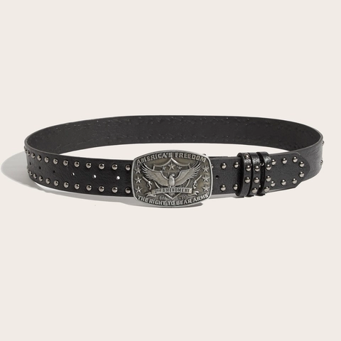 Ceinture en Cuir PU à Rivets Punk Vintage pour Hommes Femmes Boucle Aigle en Alliage Rétro Avec Pistolets America Freedom