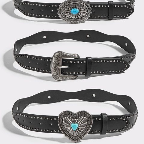 Western Cowboy Punk Stil Kunstleder Gürtel Für Damen Mit Metallnieten Und Retro Gravierter Schnalle Mode Taille Accessoire