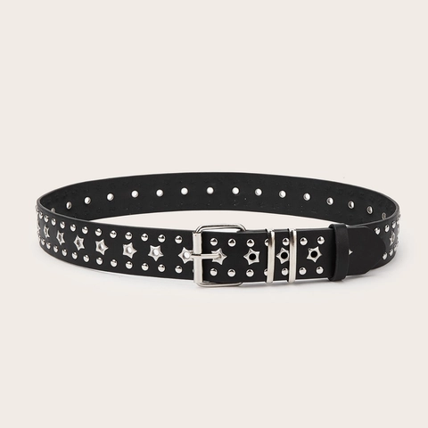 Cintura da Donna in Pelle PU Nera Punk Rock Vintage con Borchie a Stella Argento Cintura Moda Y2K Goth con Fibbia ad Ardiglione