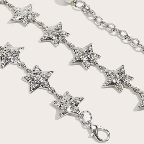 Cintura a Catena in Lega con Strass a Stella in Argento Metallo Collegato Regolabile Catena del Corpo per Donna Accessorio