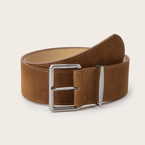 Women Vintage Suede Fabric Wide Waist Belt With Square Alloy Pin Buckle Retro Y2K Style Corset Decorative Waistband For Dresses