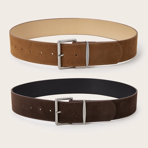 Women Vintage Suede Fabric Wide Waist Belt With Square Alloy Pin Buckle Retro Y2K Style Corset Decorative Waistband For Dresses