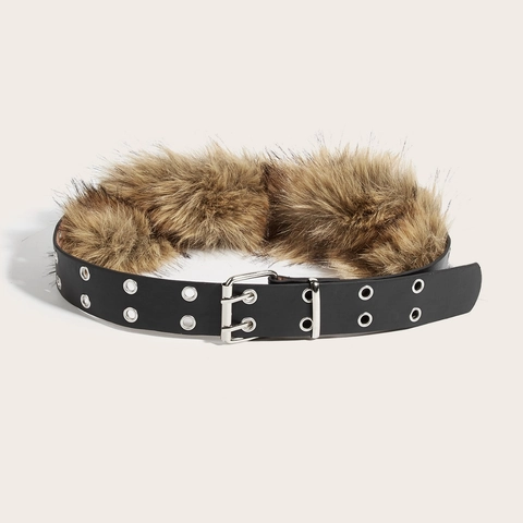 Cinturón Punk de Cuero PU para Mujer con Piel Sintética Ojales Metálicos de Doble Fila Cinturón de Cintura Ancho Y2K Accesorio de Moda