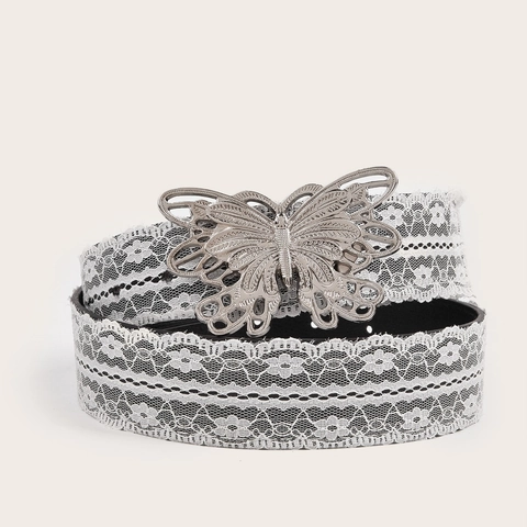 Ceinture pour Femme Style Coréen Boucle Papillon Creuse Similicuir Dentelle Florale Ceinture Décorative de Taille pour Robes Accessoire de Mode Élégant