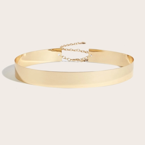 Damen Mode Gold Metall Spiegel Oberfläche Gürtel Verstellbar Breit Kette Schnalle Gürtel Für Party Kleider Schicker Bund