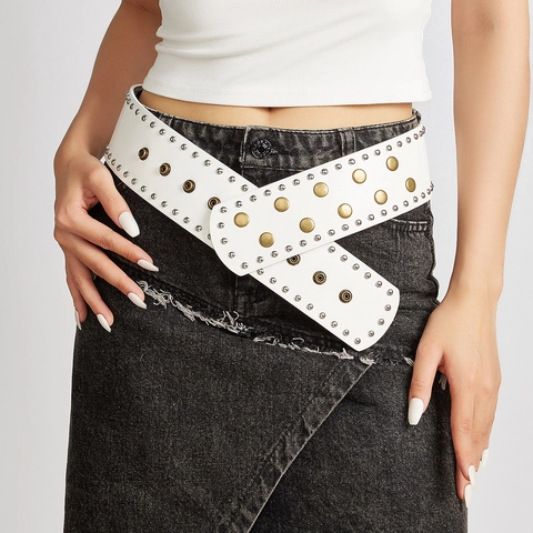 Cinturón Ancho Punk con Tachuelas para Mujer de Cuero Sintético con Remaches y Ojales Retro Rock Accesorios de Moda Callejera