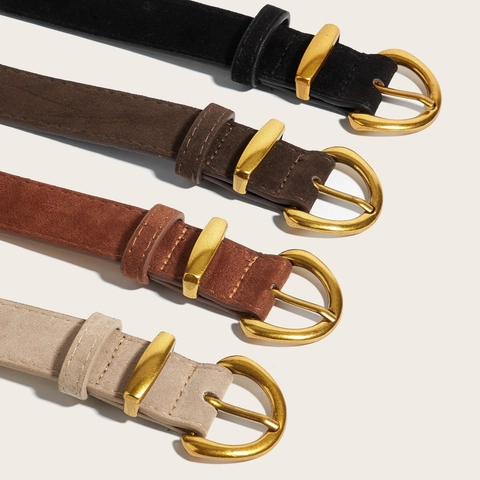 Women Retro Suede-Like Woolen Waist Belt Gold Metal Buckle Solid Color Slimming Wide Belt For Dresses Fashion Accessories