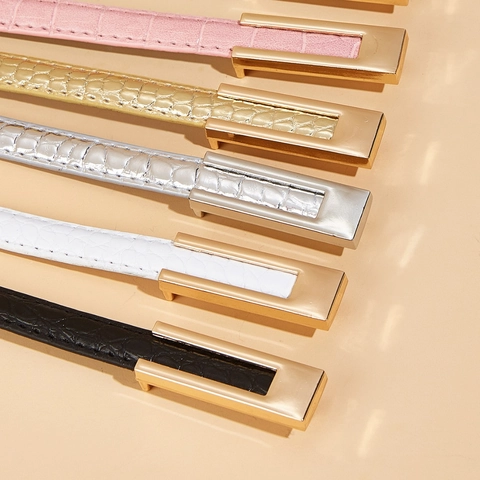 Women Slim PU Leather Belt With Crocodile Pattern Minimalist Rectangular Alloy Buckle Korean Style Decorative Waist Strap