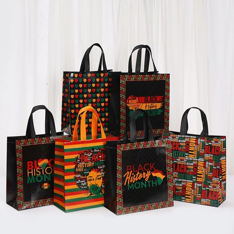 Black History Month Non-Woven Tote Bag Laminated Waterproof Shopping Bag African Culture Theme Gift Packaging Carry Bag