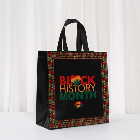 Black History Month Non-Woven Tote Bag Laminated Waterproof Shopping Bag African Culture Theme Gift Packaging Carry Bag