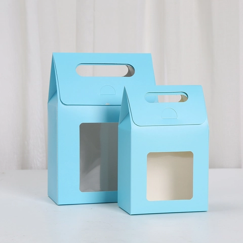 Portable Flip Top Gift Box With Transparent Window Handle Cardboard Packaging Box For Wedding Party Holiday Favor Candy Box