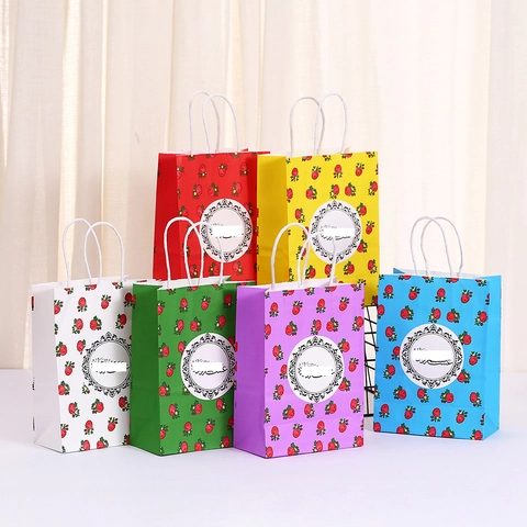 Floral Pattern Kraft Paper Gift Bags With Handles Retro Round Tag Eid Mubarak Moon Festival Party Favor Wrapping Bag