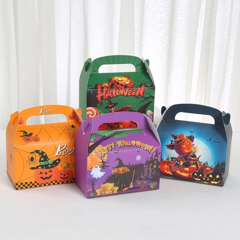 Halloween Cartoon Pumpkin Print Cake Box Portable Paper Bakery Gift Box For Party Candy Dessert Packaging Holiday Treat Bag