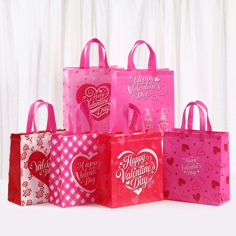 Sacchetto Regalo di San Valentino in Tessuto Non Tessuto Con Stampa Cuore Rosa Gnomo Borsa Romantica Per Anniversario Festa