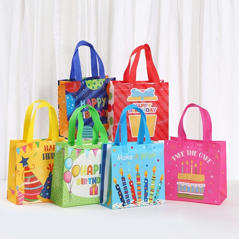 Laminierte Vliesstoff Geburtstags Geschenktüte Tragbarer Griff Kuchen Kerzen Druck Party Mitbringsel Tasche Für Geburtstagsfeier Freunde