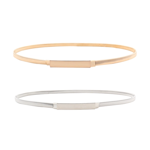 Damen Elegant Metall Elastisch Kette Gürtel Minimalistisch Rechteckig Schnalle Gold Silber Verstellbar Taillenkette