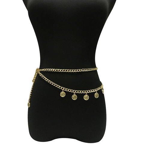 Catena da Vita in Metallo Dorato Vintage per Donna Doppio Strato Ciondolo Moneta Nappa Catena per il Corpo Cintura Sexy Bikini Gioielli