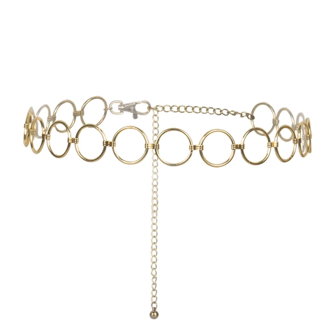 Women Minimalist Metal Circle Waist Chain Belt Adjustable Lobster Clasp Hollow Ring Dress Decoration Fashion Jewelry