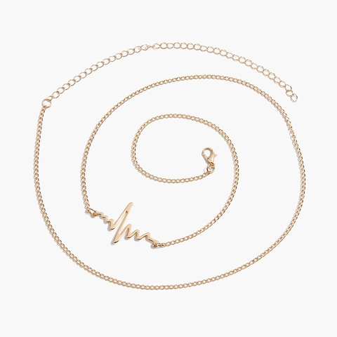 Minimalist Metal EKG Heartbeat Pendant Waist Chain For Women Sexy Gold Plated Body Chain Fashion Adjustable Jewelry Accessories