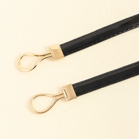 Women Fashion Artificial Leather Thin Belt Elegant Gold Interlocking Ring Metal Buckle Decorative Waist Belt For Dresses