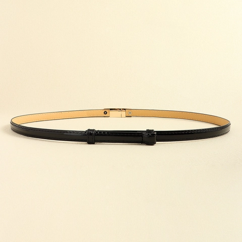Women Vintage PU Leather Thin Belt Fashion Gold Rectangular Buckle Adjustable Waist Seal Decorative Dress Belt For Jeans Black