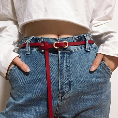 Cintura Sottile da Donna in Vera Pelle di Vacchetta Minimalista Con Fibbia in Rame a Forma di 8 Infinity Retro Cinturino in Vita Accessorio di Moda