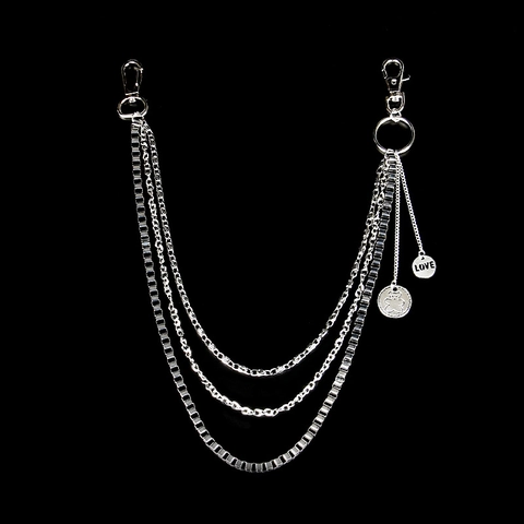 Punk Multi-Layer Metal Pants Chain For Men Women Silver Streetwear Waist Chain With Bear LOVE Charms Fashion Hip Hop Accessory