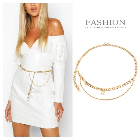 Elegante Catena a Vita Multistrato in Metallo Dorato da Donna Con Nappa di Perle Artificiali Gioielli a Catena Regolabile per Abiti