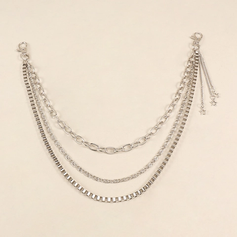 Hip Hop Multilayer Metal Alloy Trouser Chain For Women Men Punk Waist Chain With Five Pointed Star Pendants Silver Belt Chain