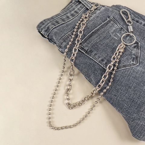 Catena per Pantaloni in Metallo a Doppio Strato Stile Punk Hip-Hop Unisex Semplice Catena da Vita in Argento per Jeans Accessorio Streetwear