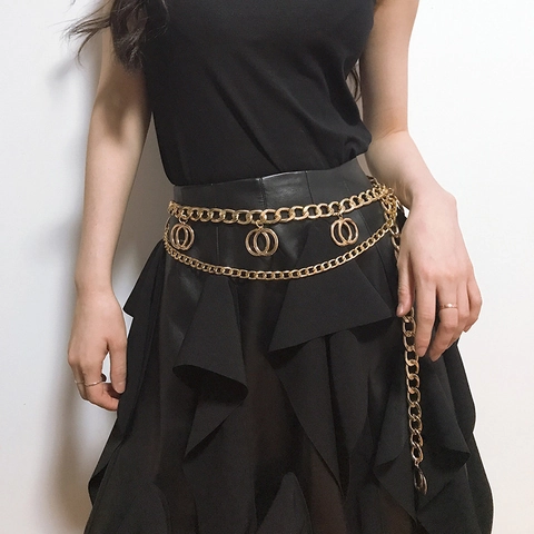 Women's Fashion Multi-layer Geometric Metal Waist Chain Gold Plated Alloy Body Chain Fringe Hip Hop Belly Chain Accessory