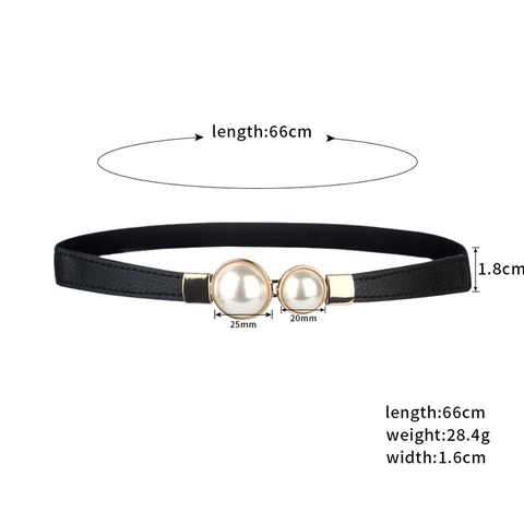 Ceinture Élastique Mince Femme Élégante avec Décoration en Perle Artificielle Boucle en Alliage Ceintures en Cuir PU pour Robe Blazer