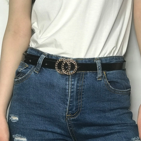 Cintura da Donna in Ecopelle alla Moda Fibbia in Metallo Dorato a Doppio Anello O Cintura con Stampa Serpente per Jeans Abiti