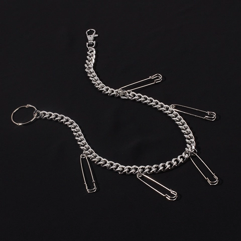 Hip Hop Alloy Metal Pants Chain With Safety Pin Pendant Silver Punk Style Jeans Waist Chain For Men Women Streetwear Accessory