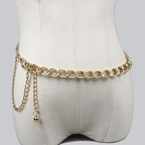 Cinturón de Cadena de Cintura de Metal Dorado Vintage Punk Hip Hop para Mujer Eslabones Gruesos con Colgante de Gota Ajustable para Jeans