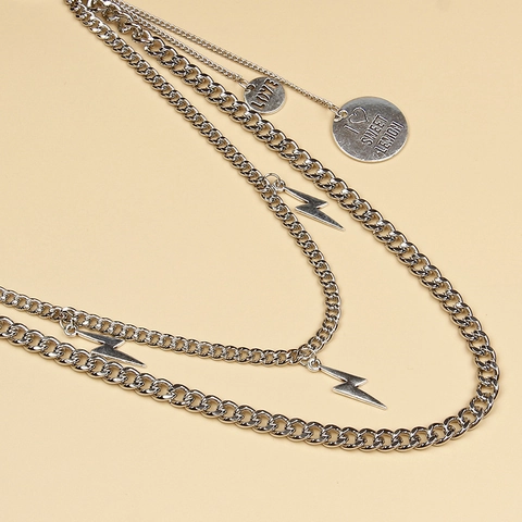Hip Hop Multi Layer Waist Chain With Lightning And Letter Pendants Metal Streetwear Belt Chain For Jeans Women Punk Jewelry