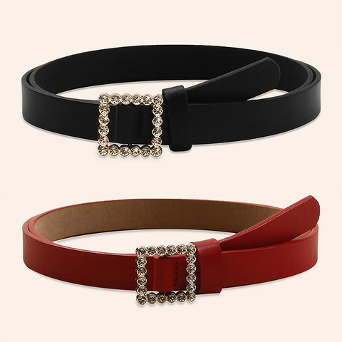 Women Fashion Faux Leather Belt With Retro Metal Rhinestone Pin Buckle Versatile Casual Waist Belt For Jeans Dresses Elegant Daily Accessory