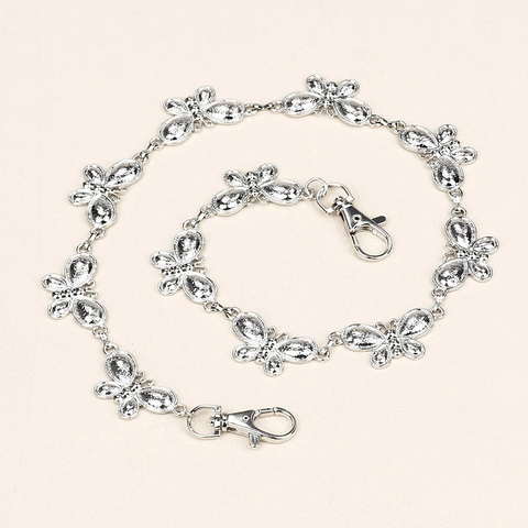 Punk Butterfly Metal Pants Chain Vintage Hip Hop Waist Chain Y2K Silver Alloy Link Streetwear Accessory For Women Men