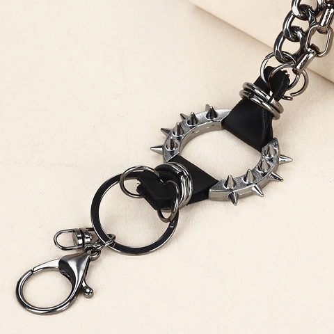 Catena per Pantaloni in Metallo a Doppio Strato Punk Gothic Con Anello Rivetto a Punta e Connessione in Similpelle Hip Hop Biker