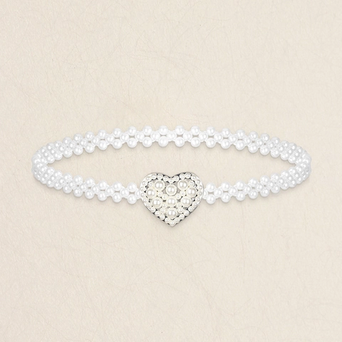Cintura in Vita con Perle Artificiali da Donna Fibbia a Cuore in Lega Elastica Cintura Decorativa per Abiti Accessori