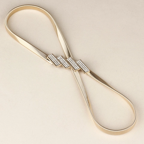 Ceinture Chaîne de Taille Élastique en Métal Doré Simple pour Femmes Avec Boucle Géométrique Incrustée de Strass Carrés Décorative
