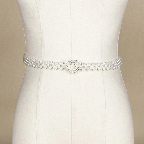 Cintura in Vita con Perle Artificiali da Donna Fibbia a Cuore in Lega Elastica Cintura Decorativa per Abiti Accessori