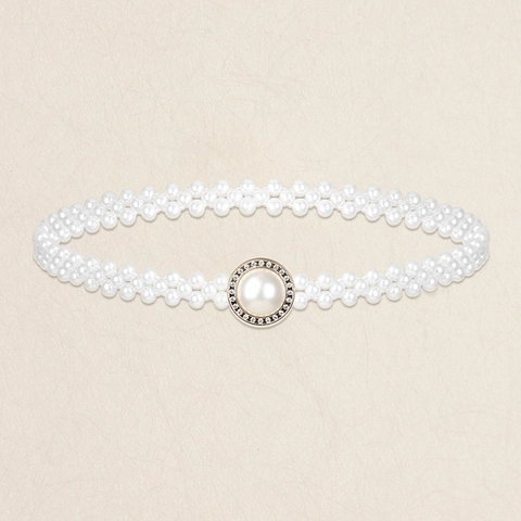 Elegante Catena da Vita in Perle Artificiali Elastica per Donna Cintura Decorativa con Fibbia in Strass in Lega per Abiti